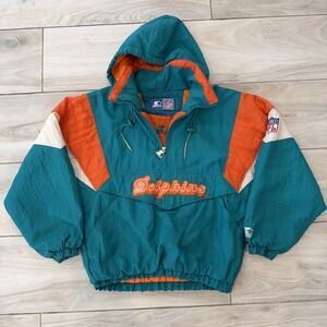 Vintage 1990s Miami Dolphins Starter Jacket Small S Pullover Quarter Zip Hoodie